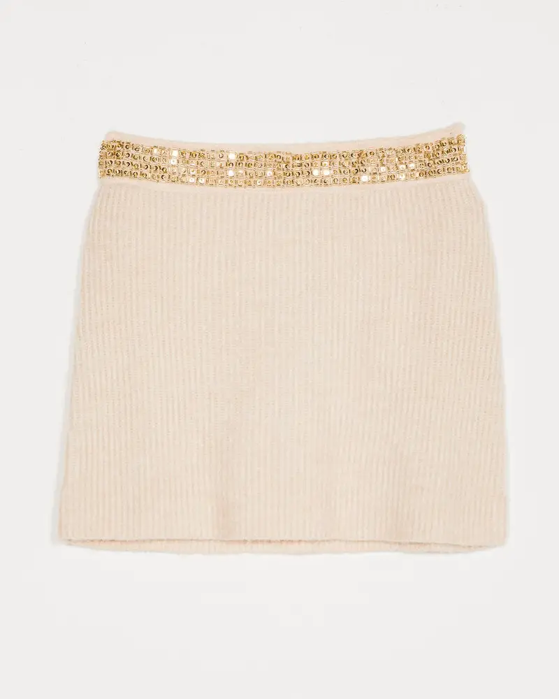 Minigonna Coste Paillettes Beige Panna