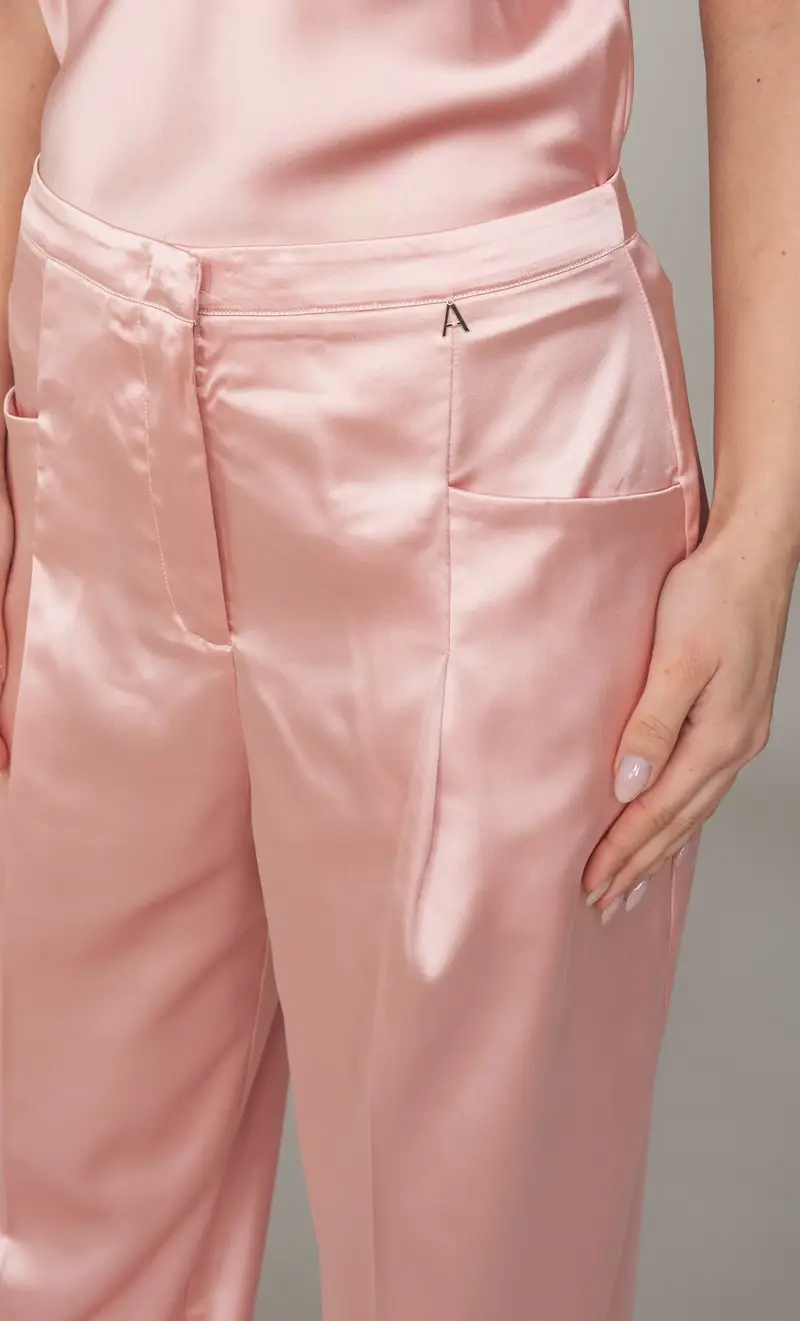 Pantalone ampio twinset actitude in raso, colore rosa miniatura 2