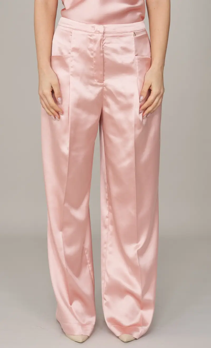 Pantalone ampio twinset actitude in raso, colore rosa