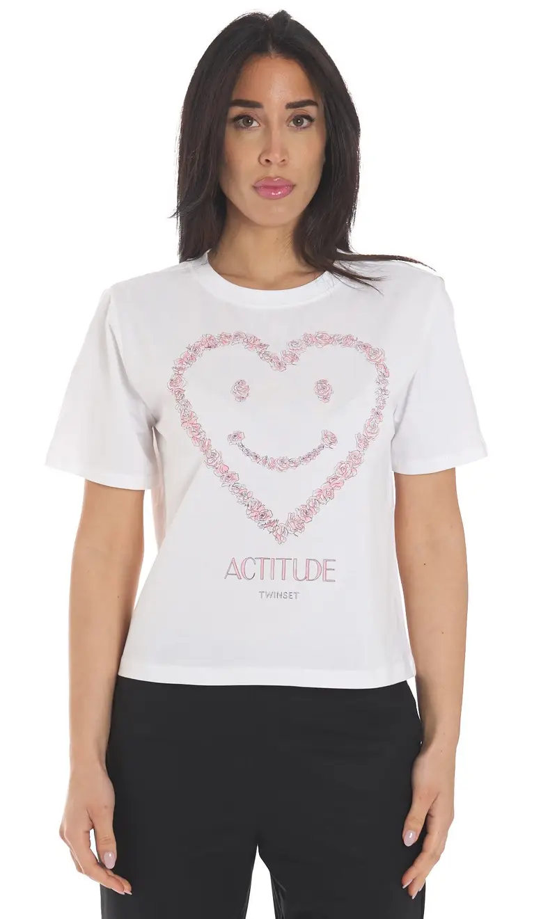 T-shirt twinset actitude con cuore, colore bianco