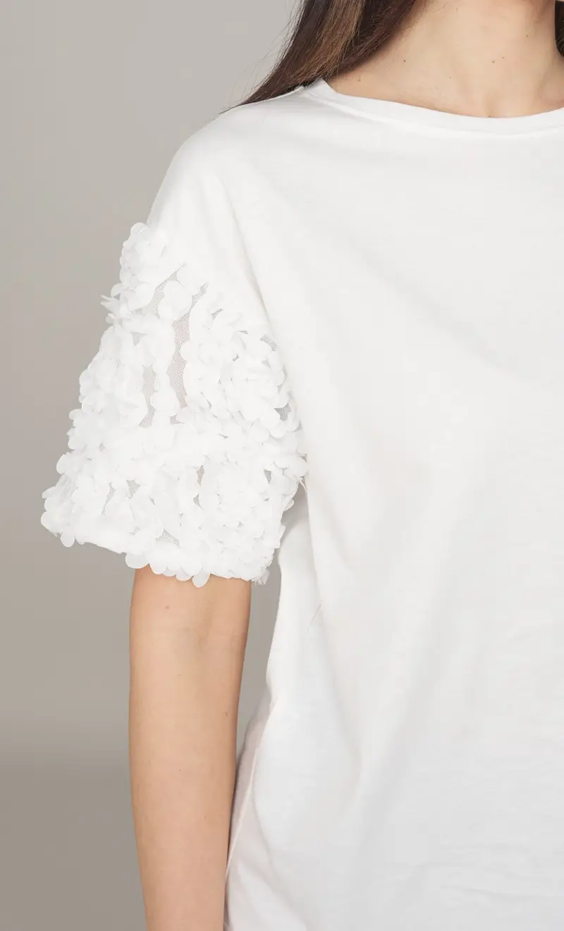 T-shirt twinset actitude con maniche in tulle, colore bianco miniatura 2