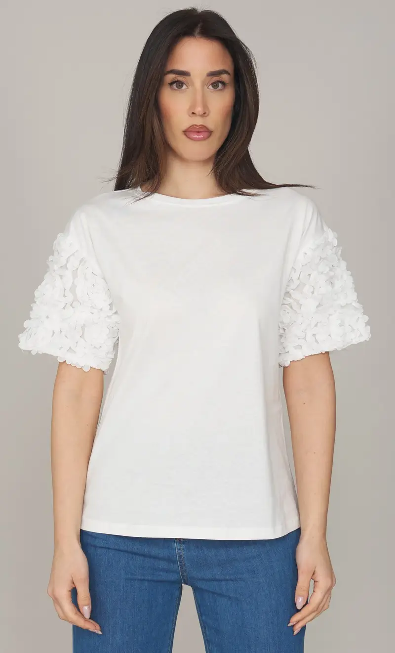 T-shirt twinset actitude con maniche in tulle, colore bianco