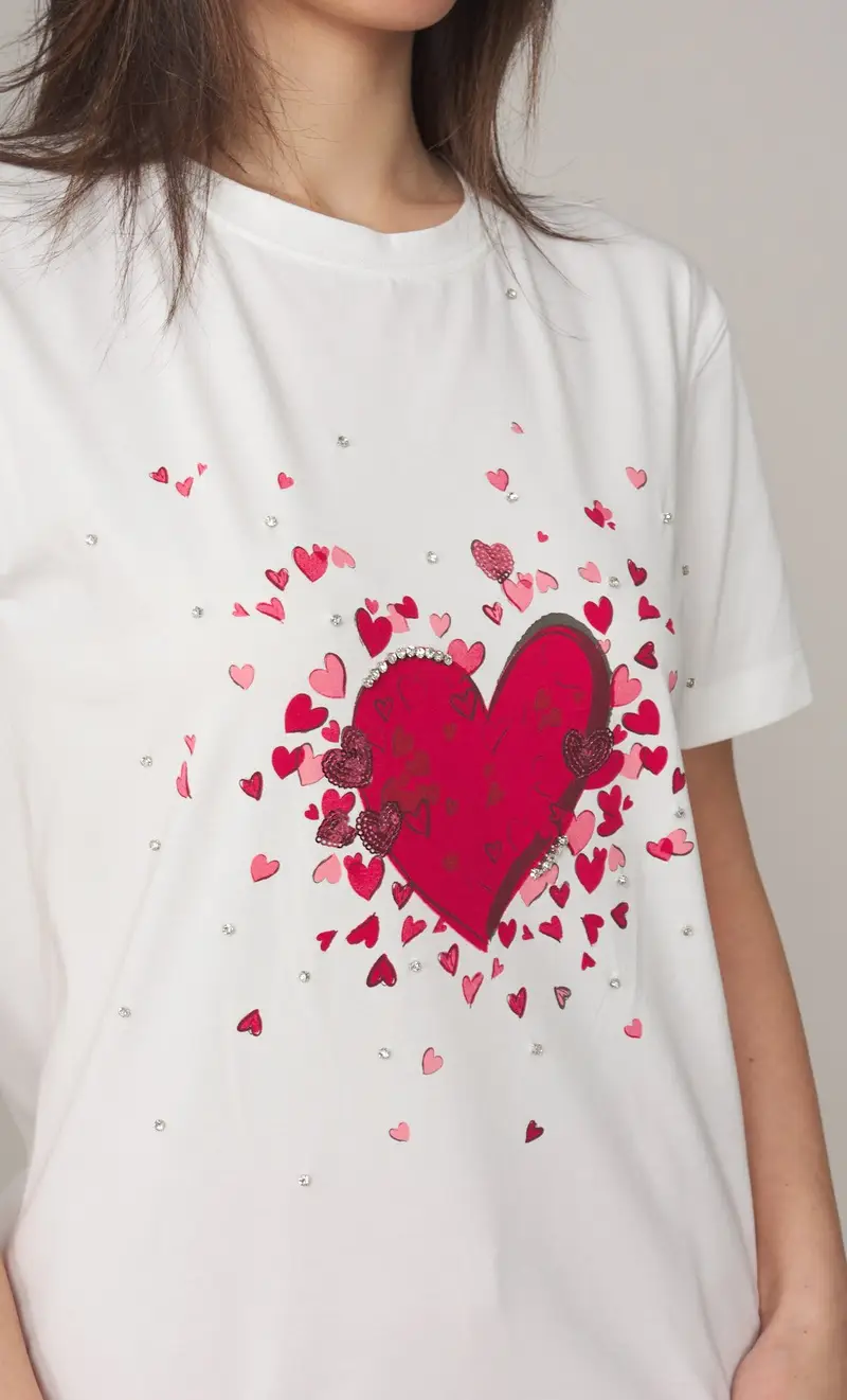 T-shirt twinset actitude con stampa cuore, colore bianco miniatura 2