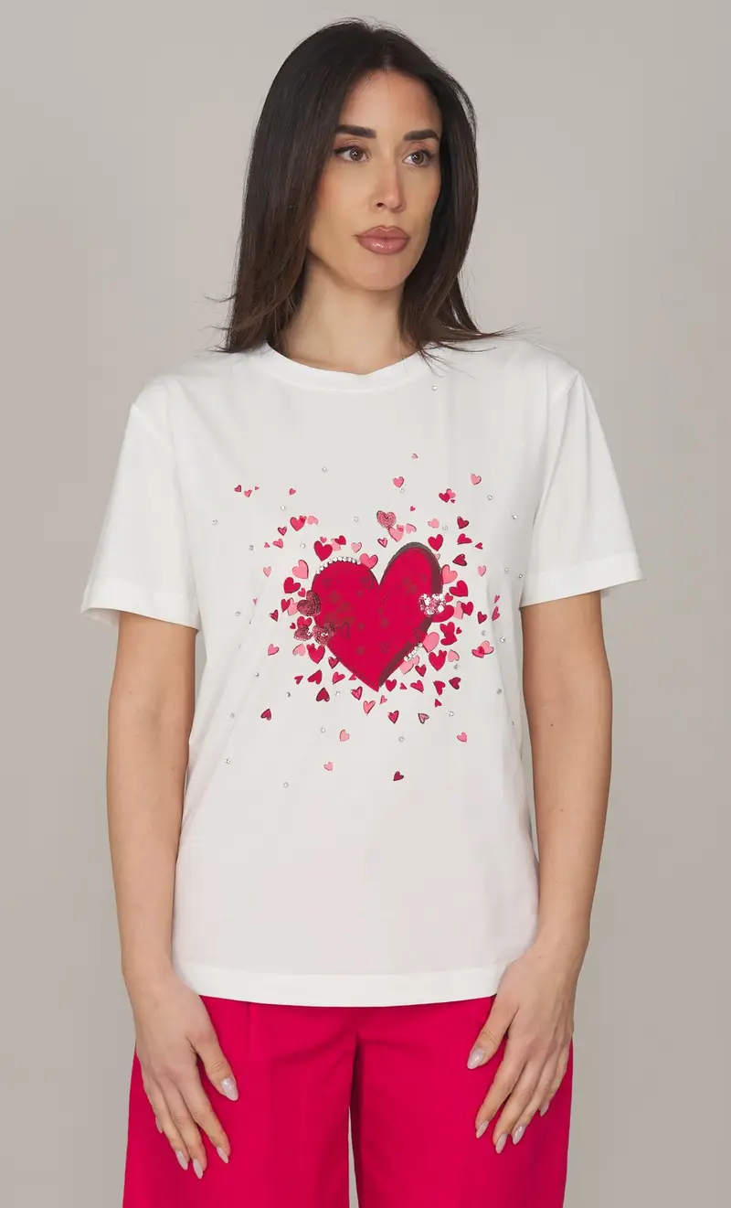 T-shirt twinset actitude con stampa cuore, colore bianco