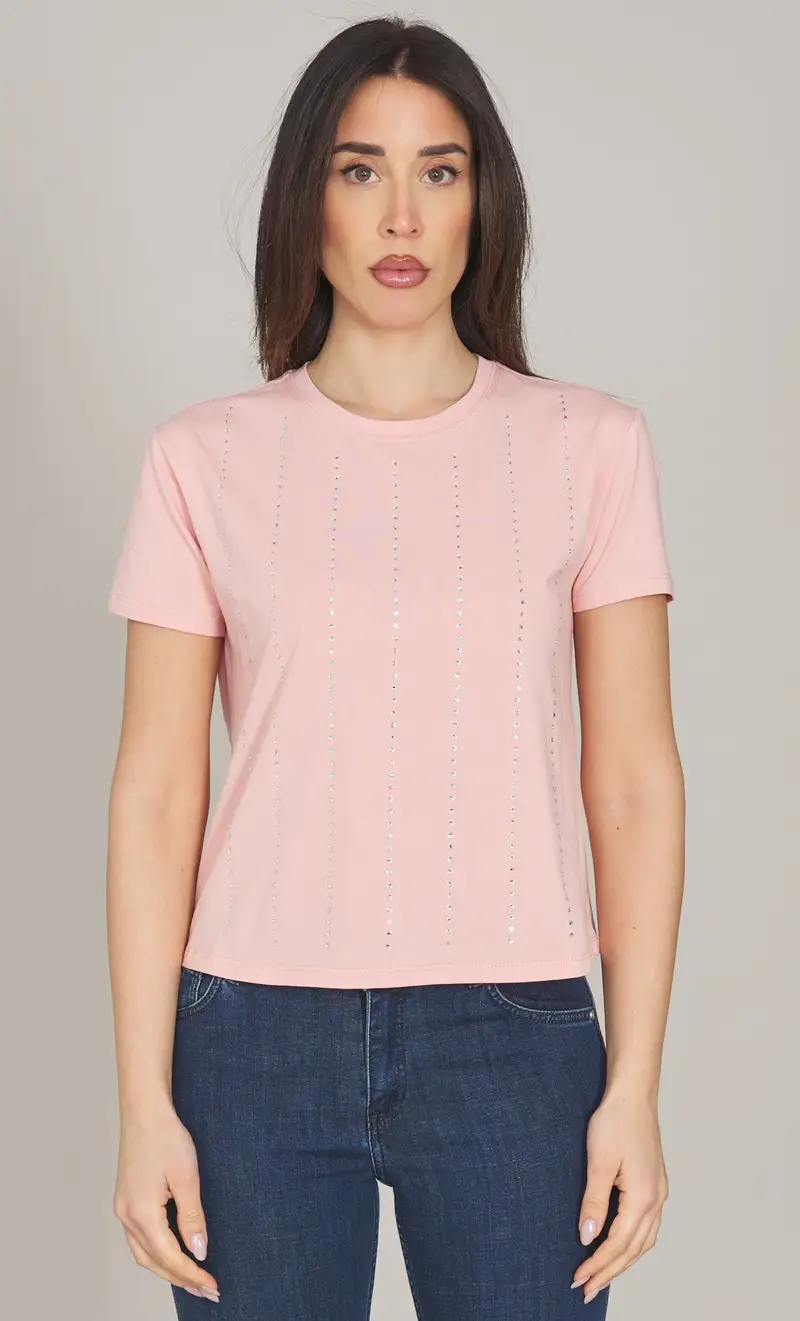 T-shirt twinset actitude con strass, colore rosa