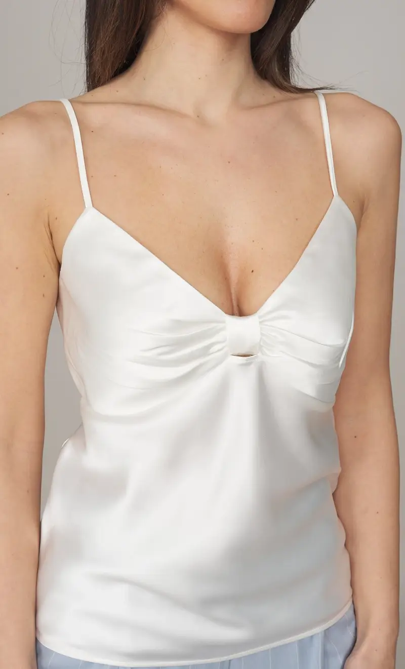 Top twinset actitude in raso con fiocco, colore bianco miniatura 2