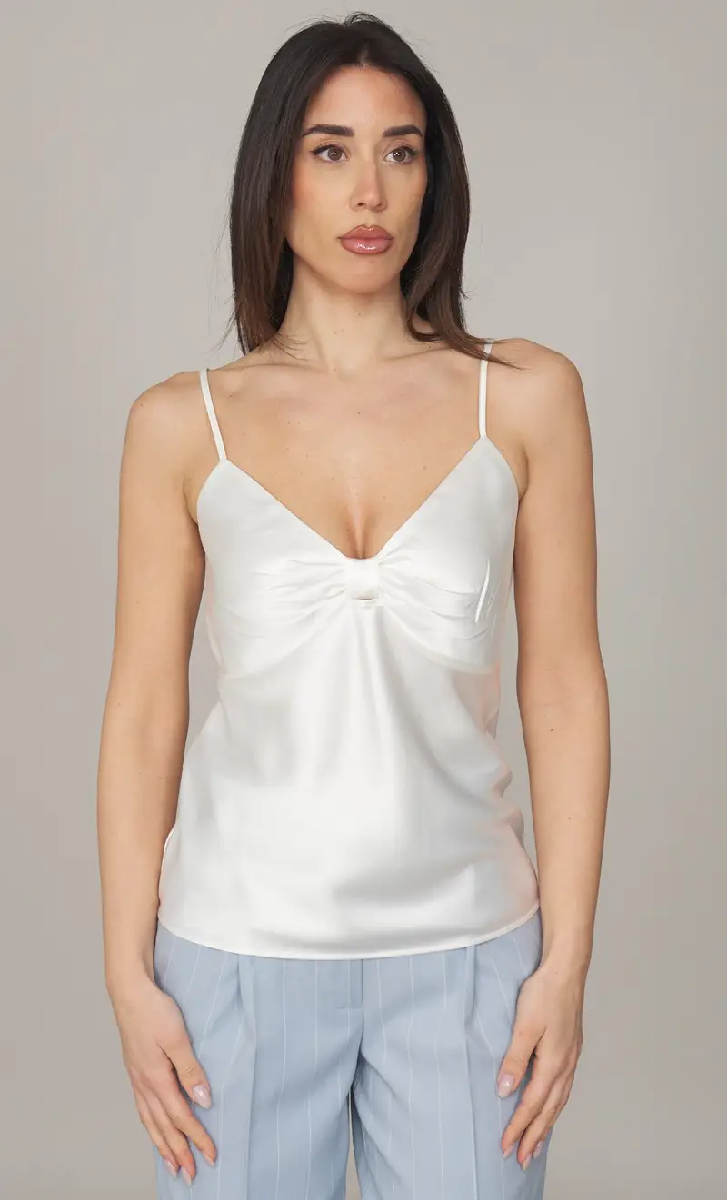 Top twinset actitude in raso con fiocco, colore bianco