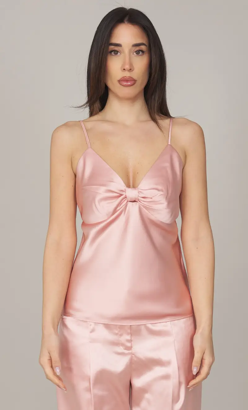 Top twinset actitude in raso con fiocco, colore rosa