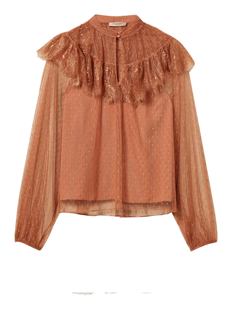 blusa twin set da donna - marrone