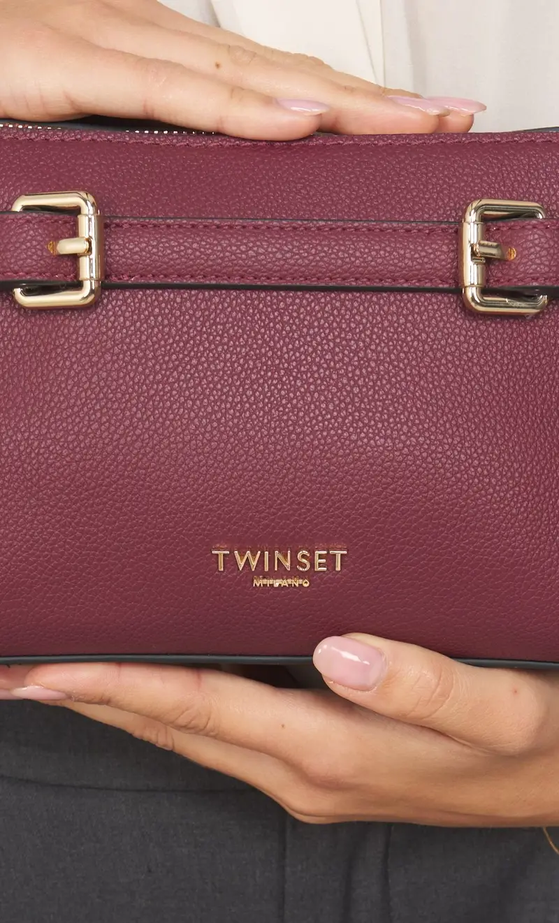 Borsa a tracolla twinset camera bag con logo lettering, colore bordeaux miniatura 2