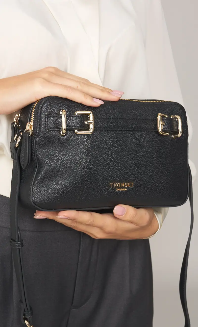 Borsa a tracolla twinset camera bag con logo lettering, colore nero