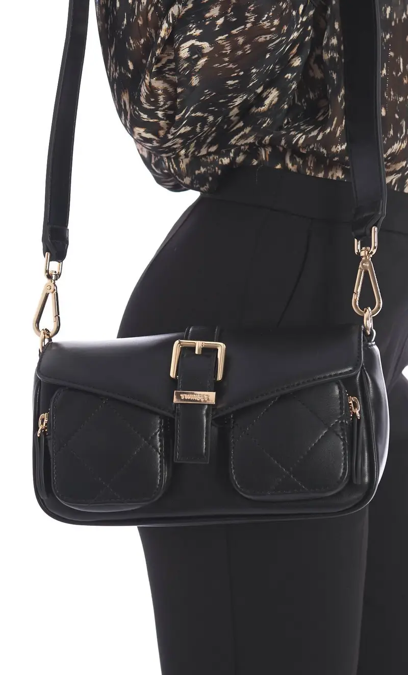 Borsa a tracolla twinset con fibbia e tasche nera, colore nero