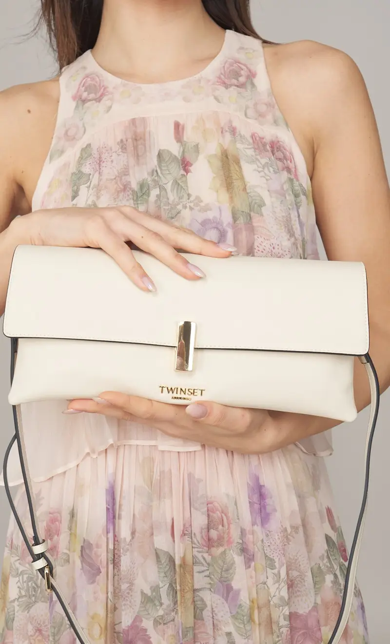 Borsa a tracolla twinset con logo lettering, colore panna
