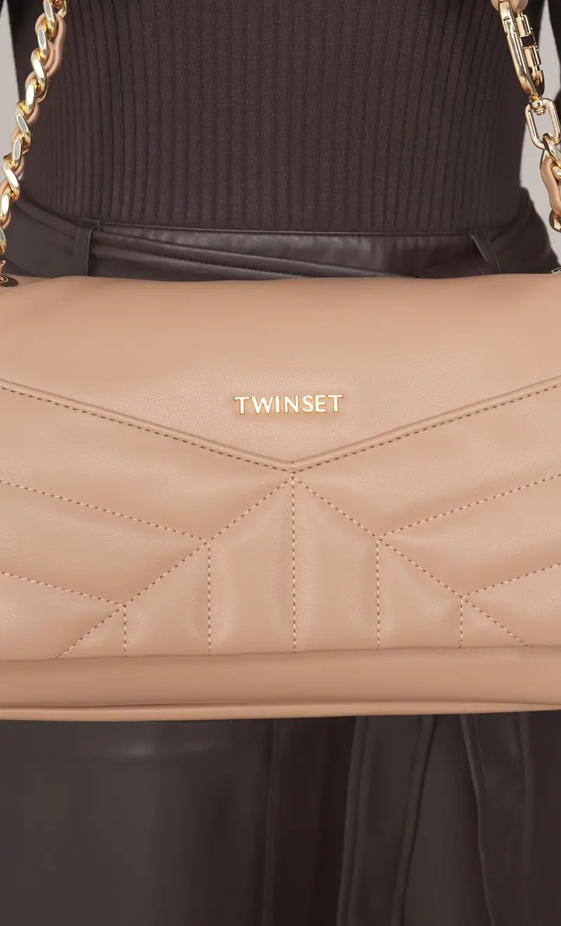 Borsa a tracolla twinset con logo lettering e fibbie, colore beige miniatura 2