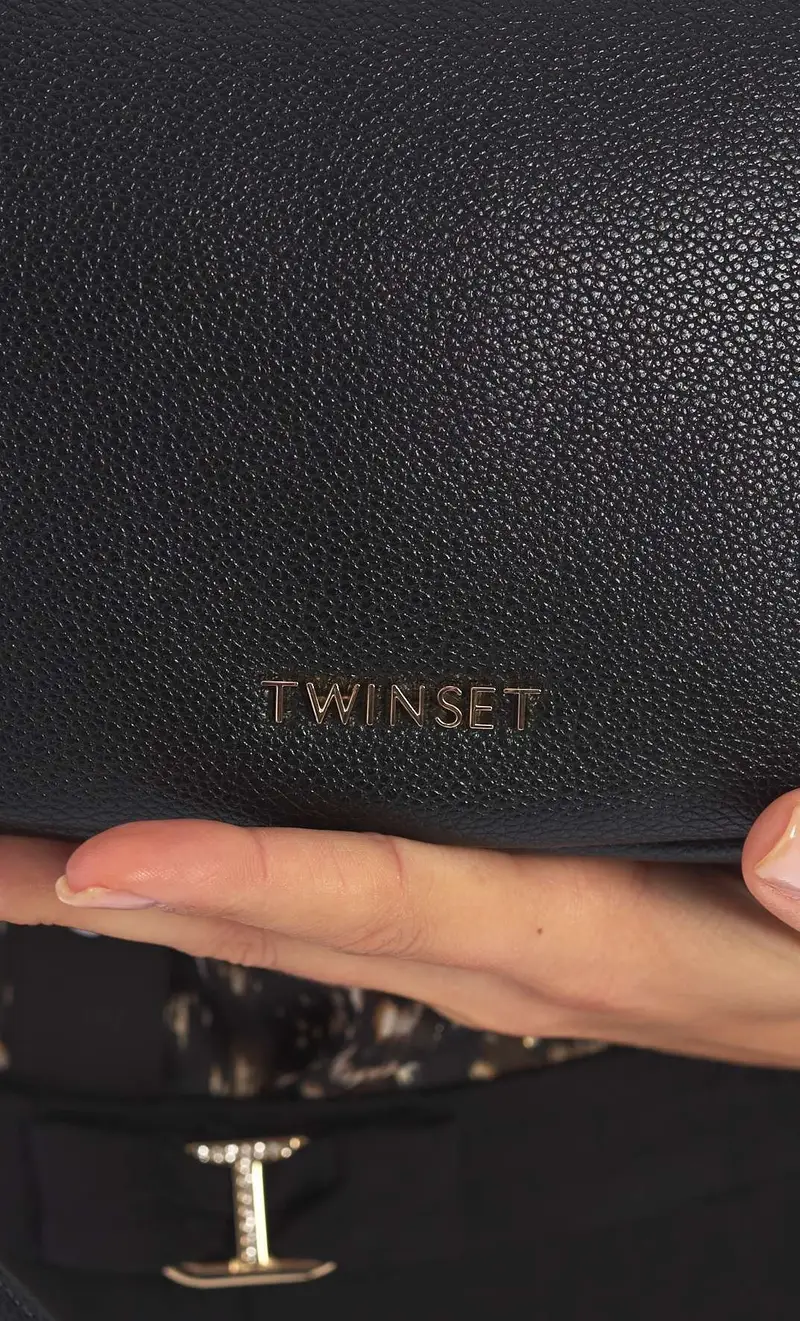 Borsa a tracolla twinset con zip e nappine, colore nero miniatura 2
