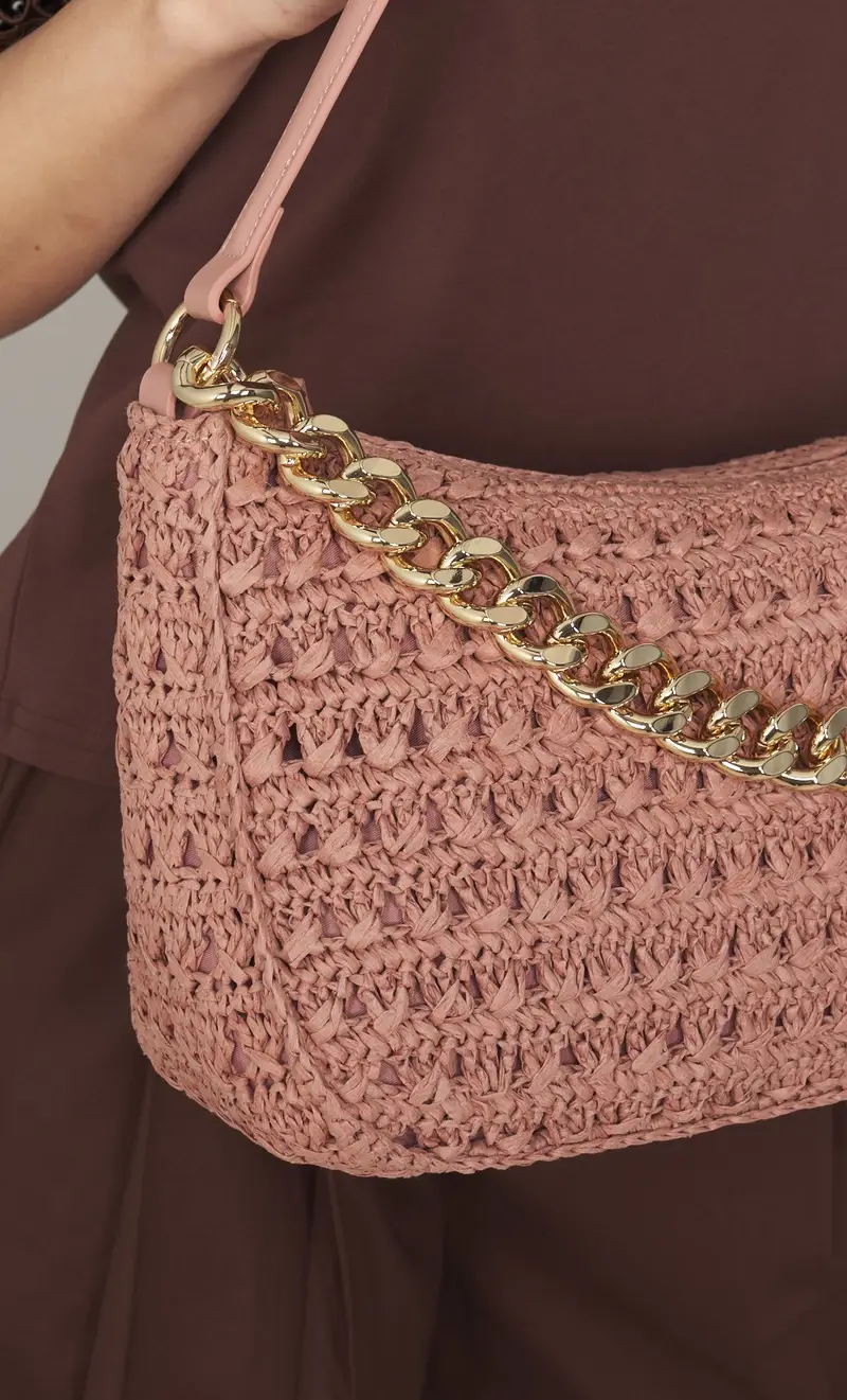 Borsa a tracolla twinset liliane in rafia, colore rosa miniatura 2