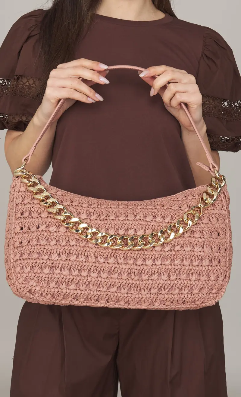 Borsa a tracolla twinset liliane in rafia, colore rosa