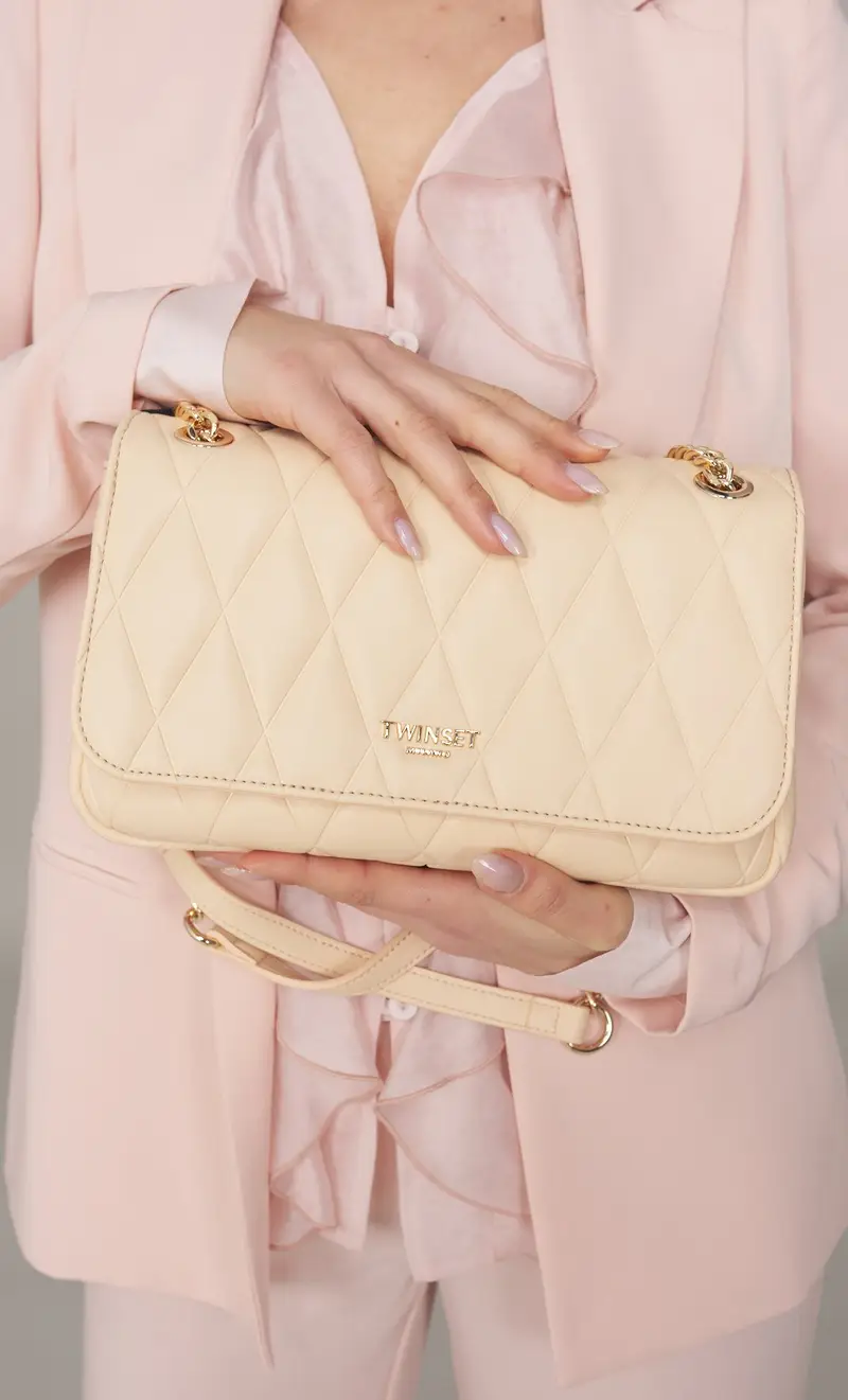 Borsa a tracolla twinset trapuntata con logo, colore nero