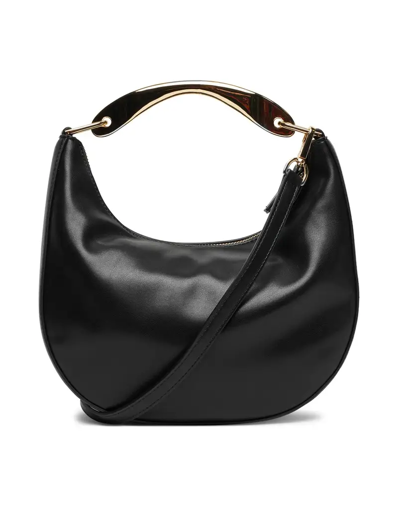 Borsa Donna a Spalla Hobo Nera con Manico in Metallo e Tracolla Nero miniatura 3