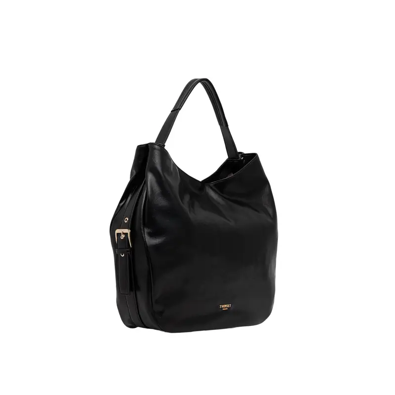 Borsa Donna a Spalla Nera Hobo con Dettagli a Contrasto Nero miniatura 2