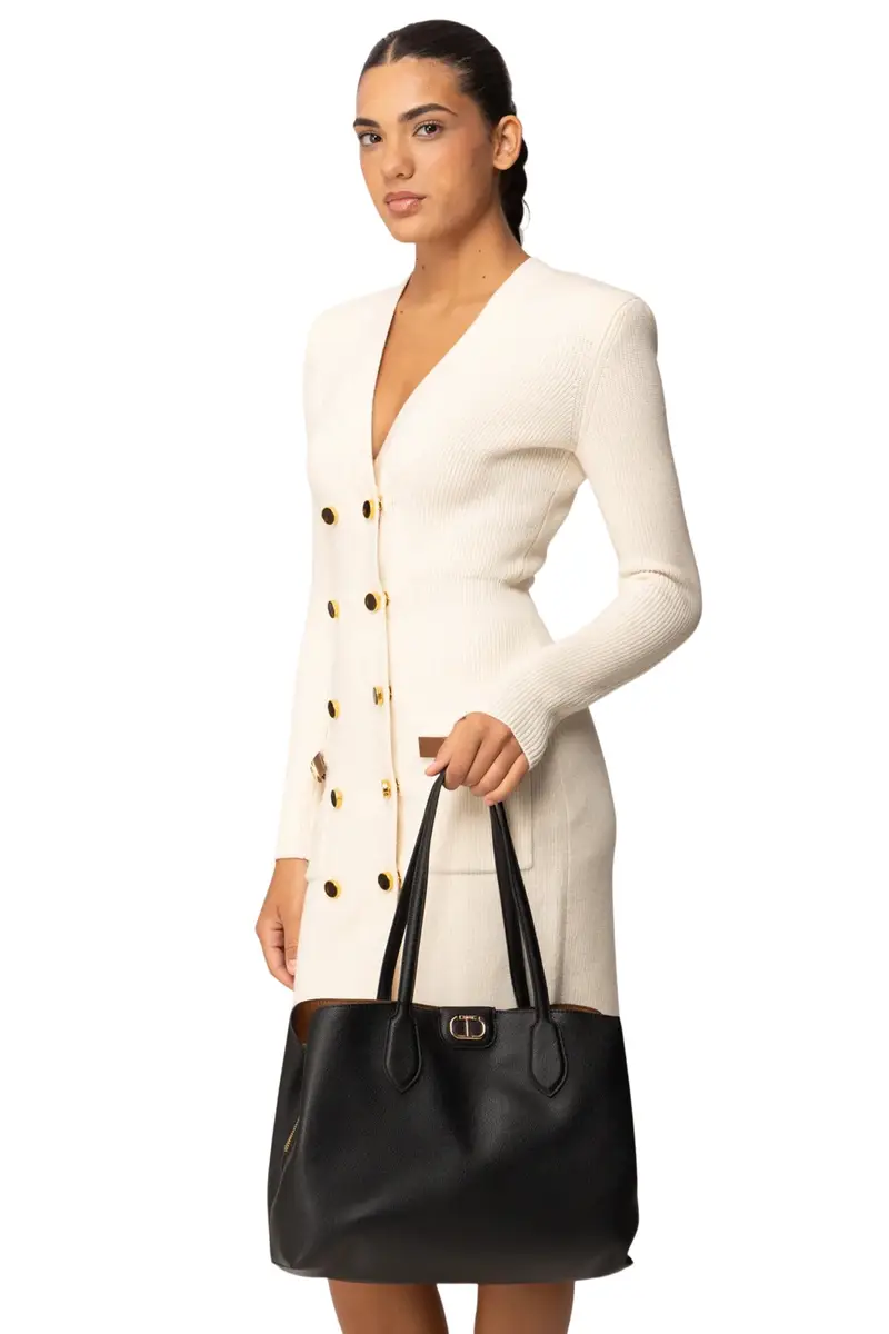 Borsa Donna Nera Tote Shopper Bicolore con Manici Nero miniatura 2