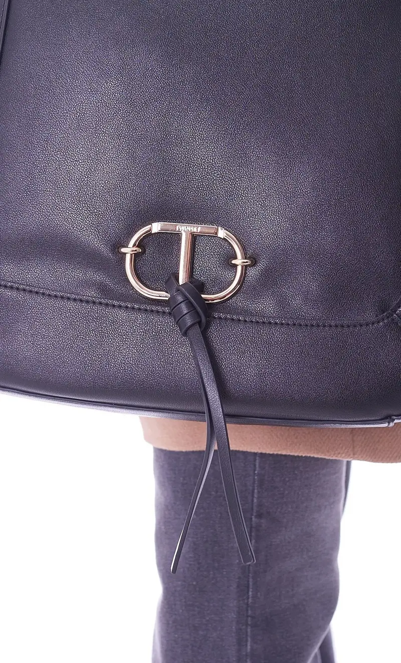 Borsa hobo twinset con logo e nappa nera, colore nero miniatura 2