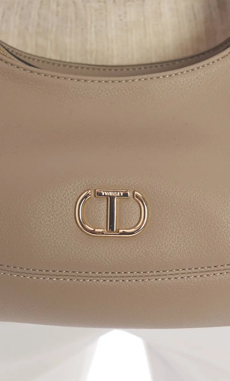 Borsa hobo twinset con logo ovale, colore tortora miniatura 2