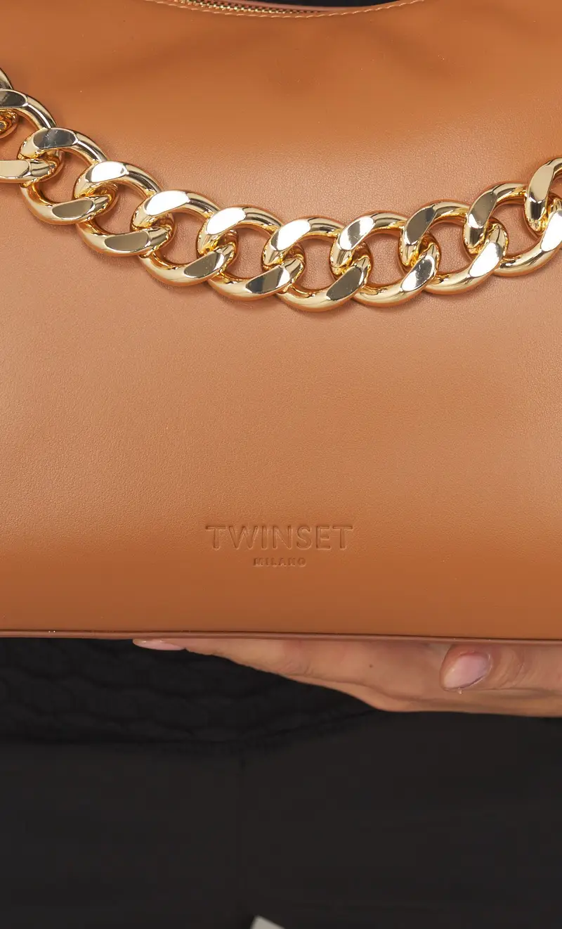 Borsa hobo twinset liliane in pelle liscia, colore cuoio miniatura 2