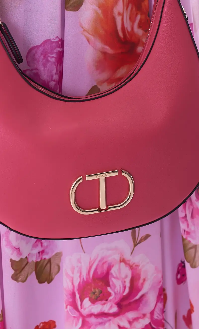 Borsa hobo twinset luna con logo in metallo, colore fuxia miniatura 2