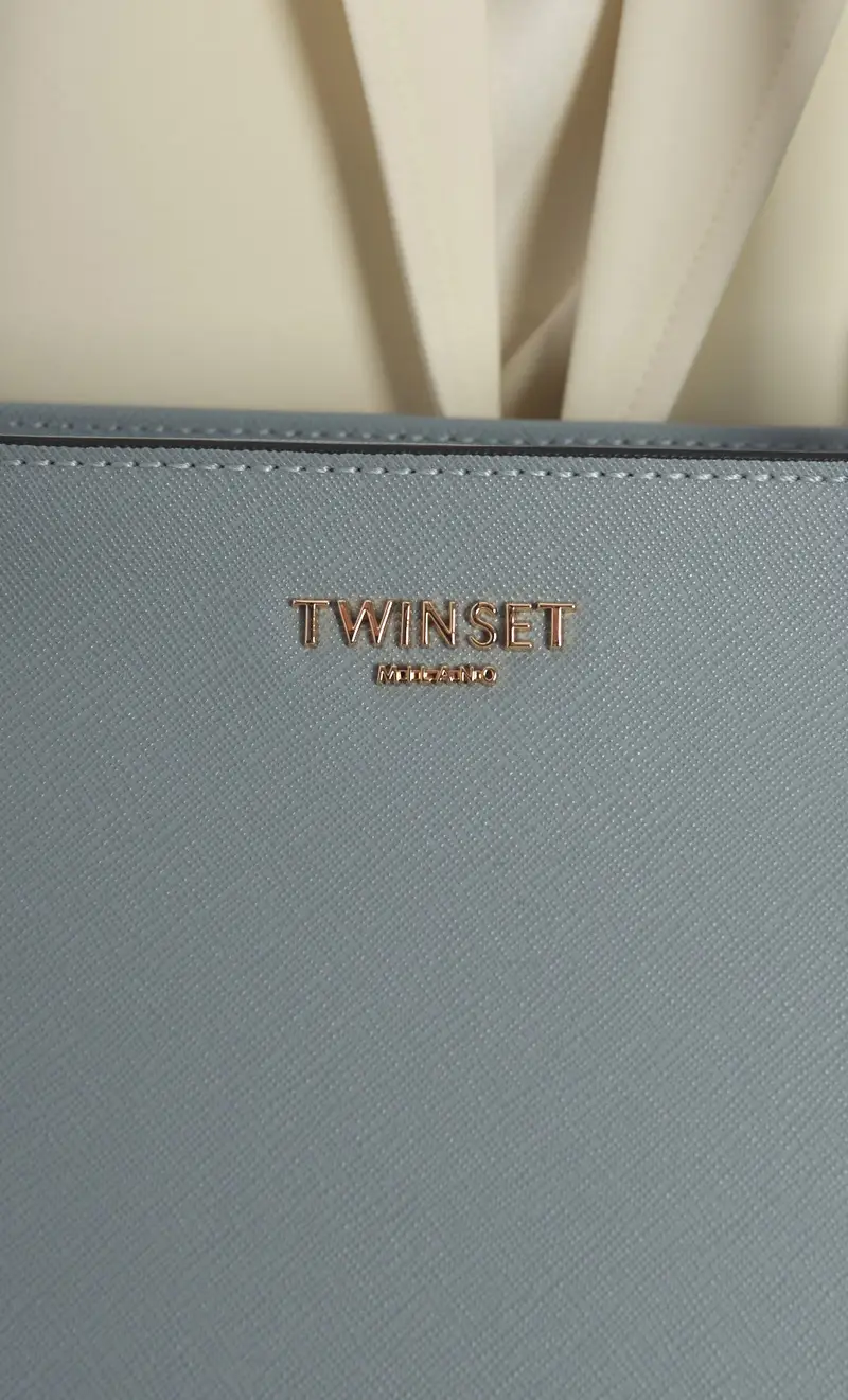 Borsa shopping twinset con logo lettering, colore verde acqua miniatura 2