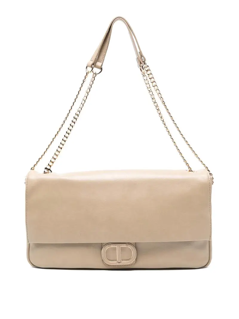 Borsa Tote Con Placca Logo Beige