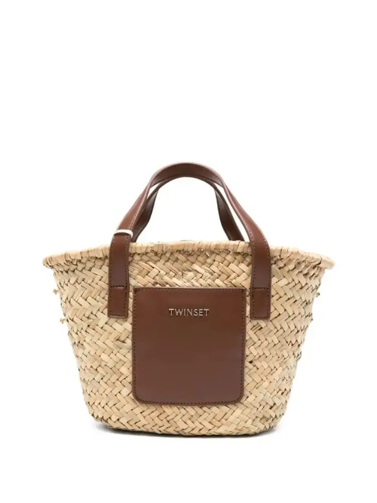 borsa tote junior in rafia beige con tracolla
