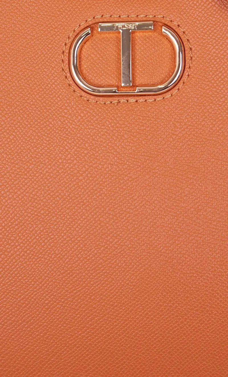 Borsa tote twinset con logo ovale, colore cuoio miniatura 2