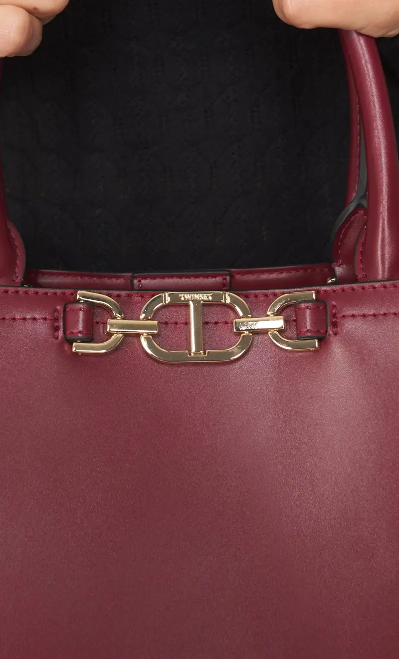 Borsa tote twinset con logo su morsetto - first class, colore bordeaux miniatura 2