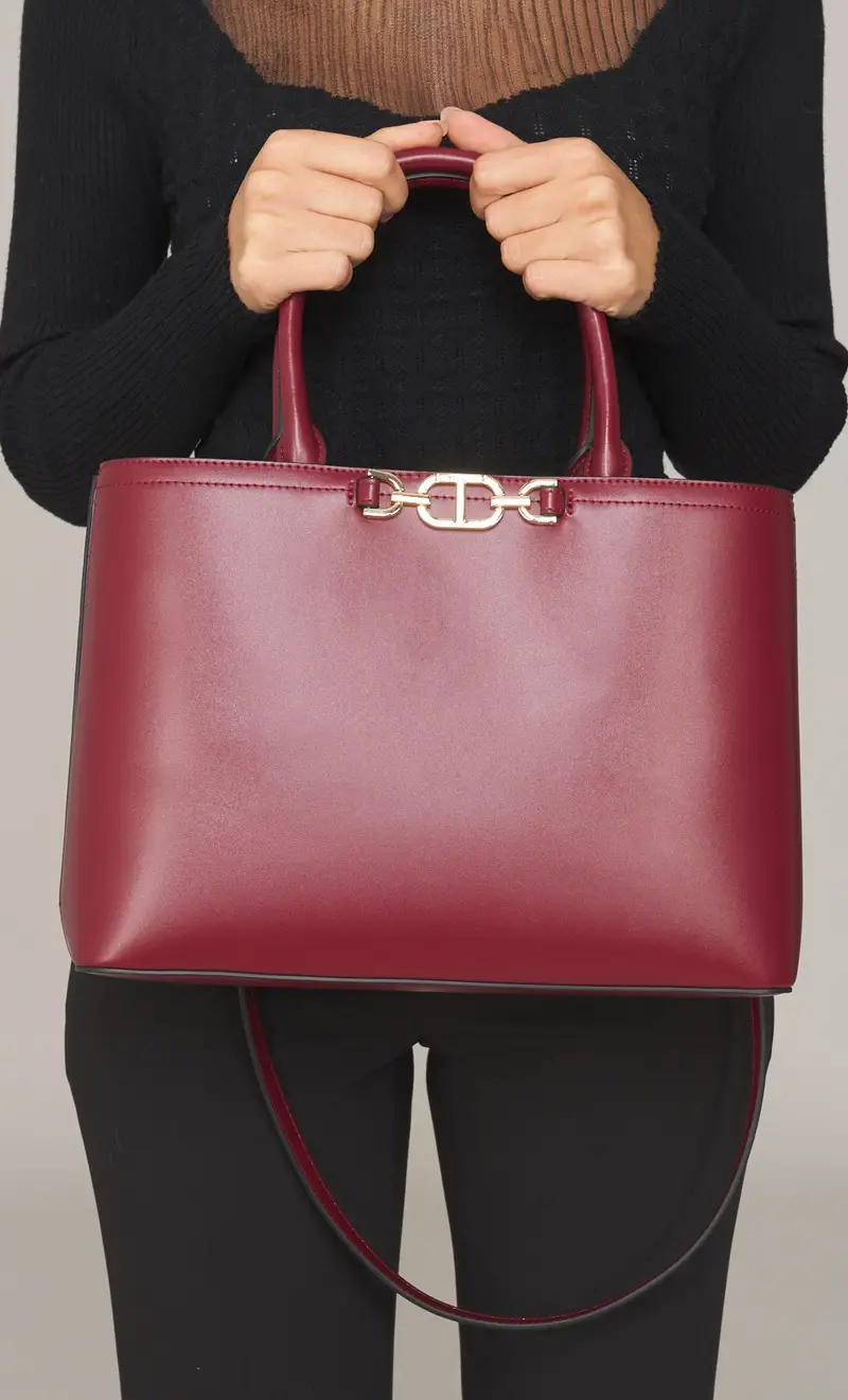 Borsa tote twinset con logo su morsetto - first class, colore bordeaux
