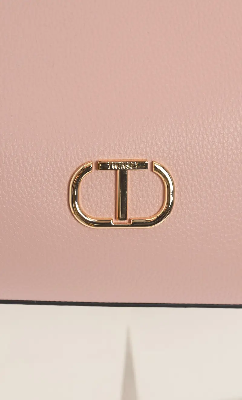 Borsa tote twinset con manico intrecciato e logo, colore rosa miniatura 2