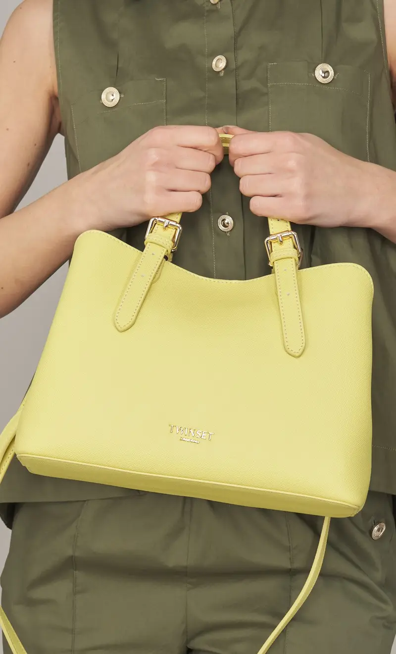 Borsa tote twinset piccola con logo lettering, colore giallo
