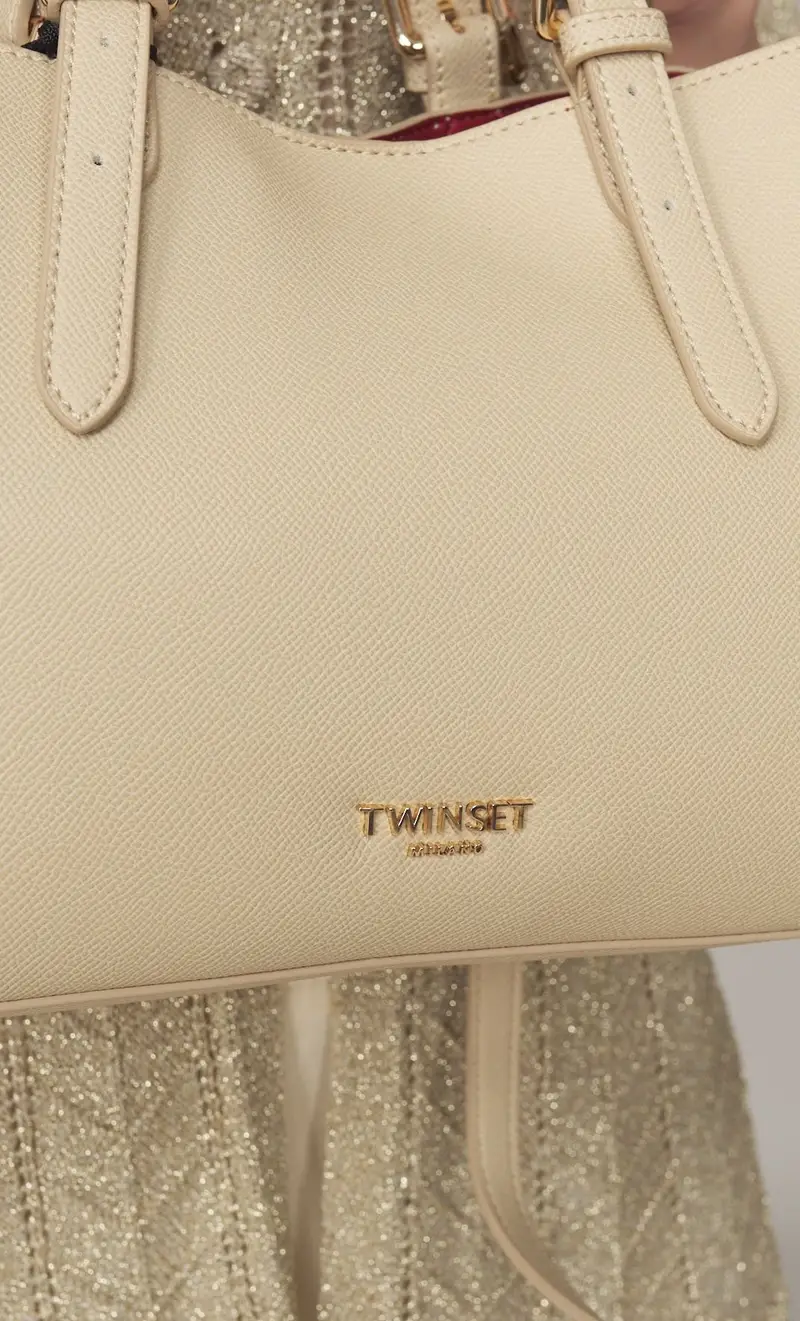 Borsa tote twinset piccola con logo lettering, colore panna miniatura 2