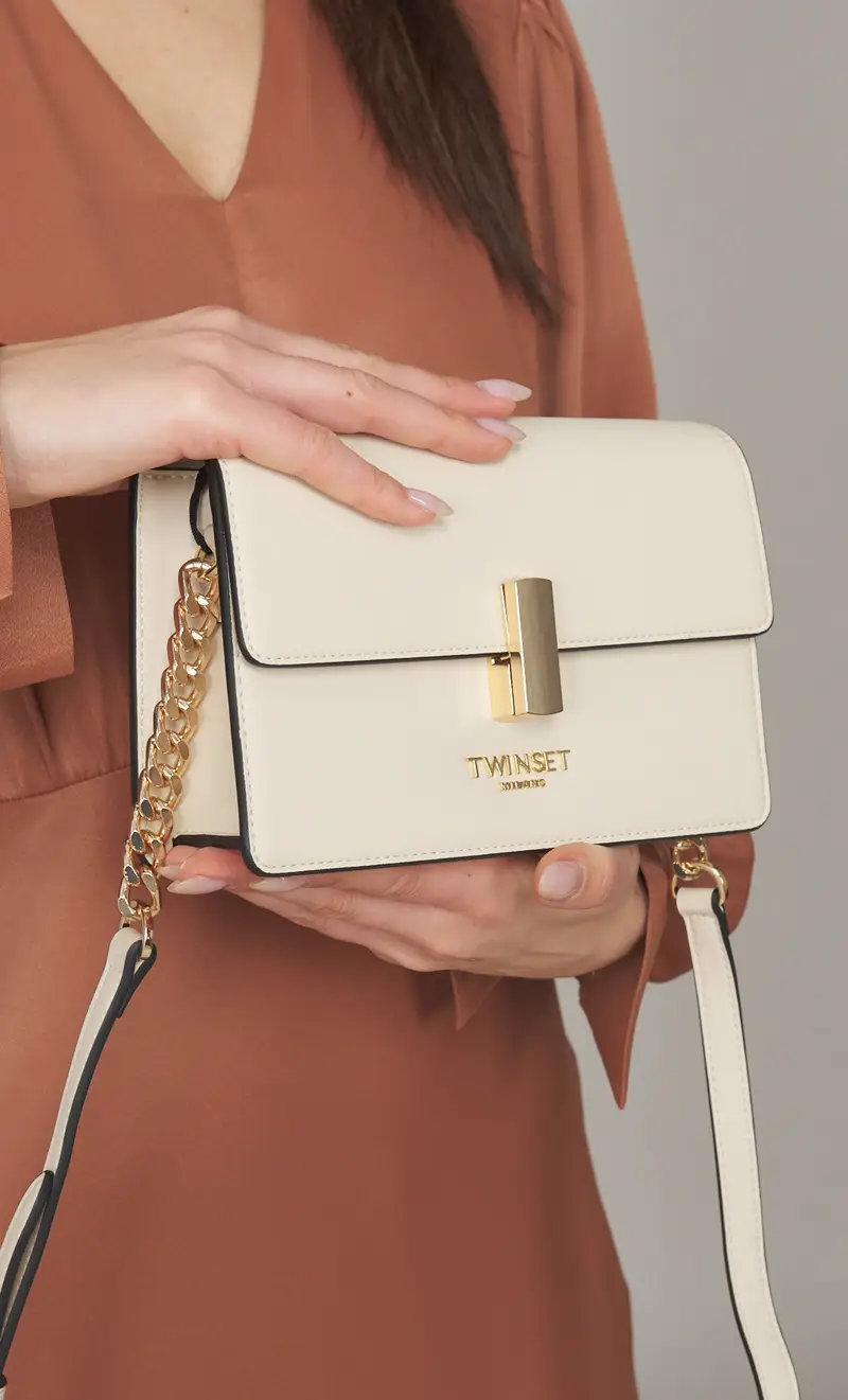 Borsetta a tracolla twinset con logo lettering, colore panna miniatura 2