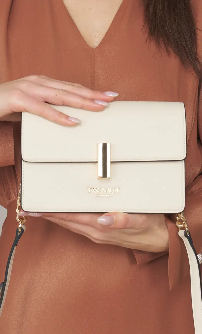 Borsetta a tracolla twinset con logo lettering, colore panna