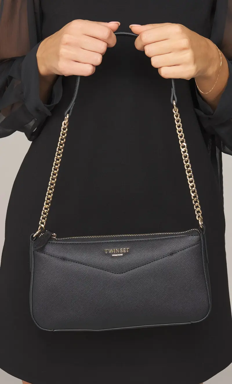 Borsetta a tracolla twinset con logo lettering e catena, colore nero