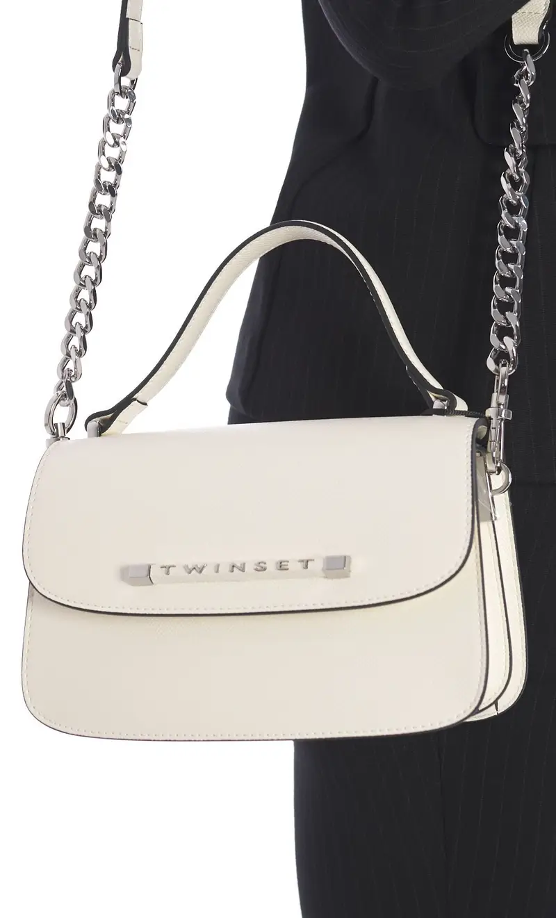 Borsetta twinset a tracolla con logo lettering, colore bianco