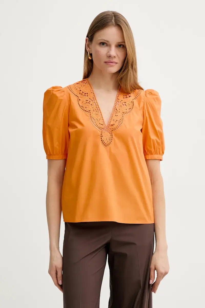 camicetta in cotone colore arancione con applicazione 251TT2335