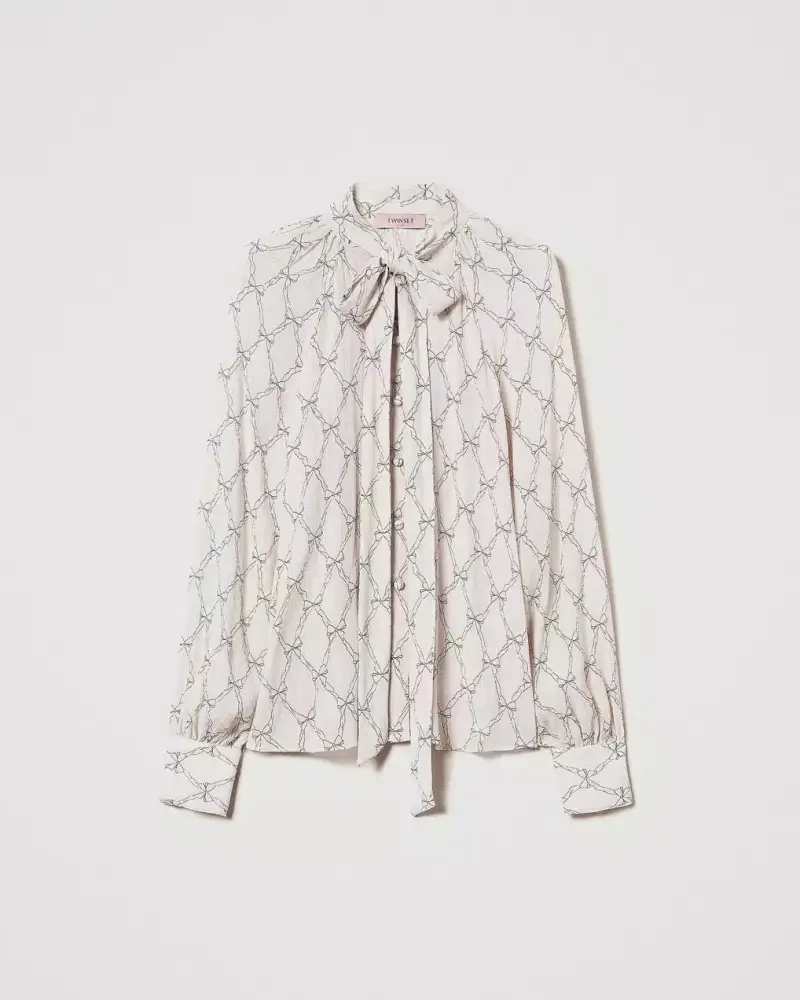 Camicia con stampa fiocchi panna Beige