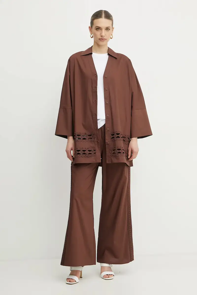 camicia in cotone donna colore marrone 251LB2KBB miniatura 2