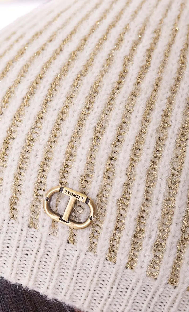 Cappello twinset a coste con lurex, colore bianco miniatura 2