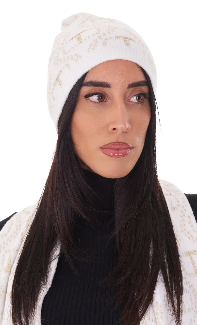 Cappello twinset bianco con logo in lurex, colore bianco miniatura 2