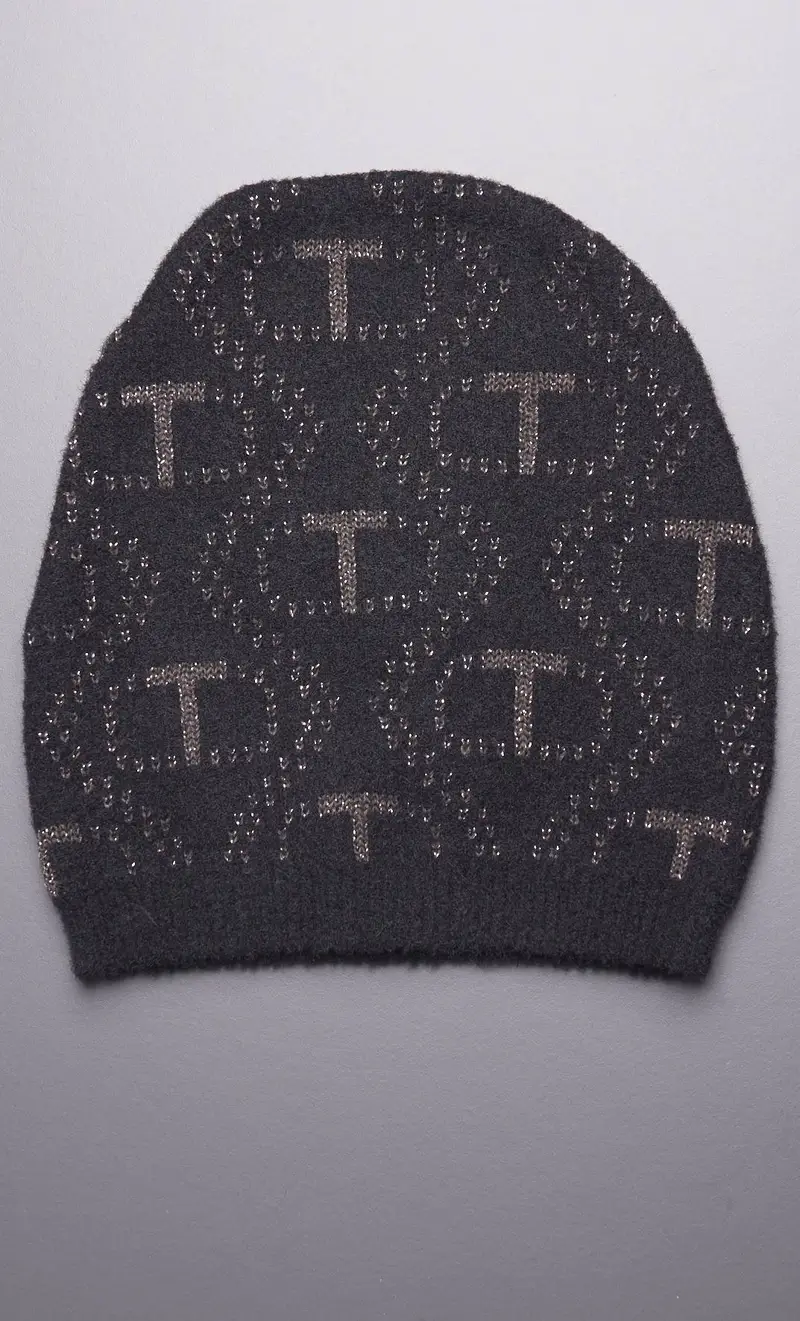 Cappello twinset bianco con logo in lurex, colore nero