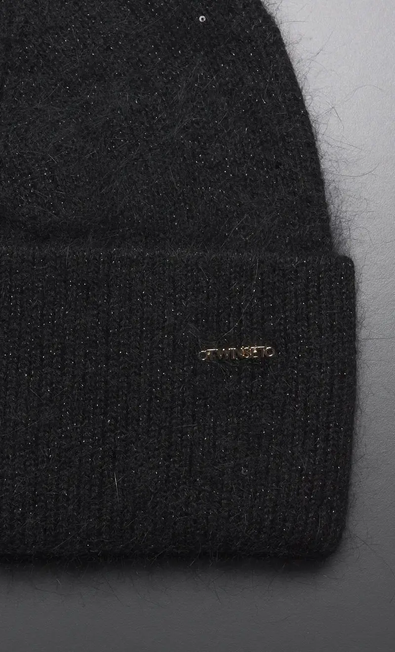 Cappello twinset con paillettes e logo, colore nero miniatura 2