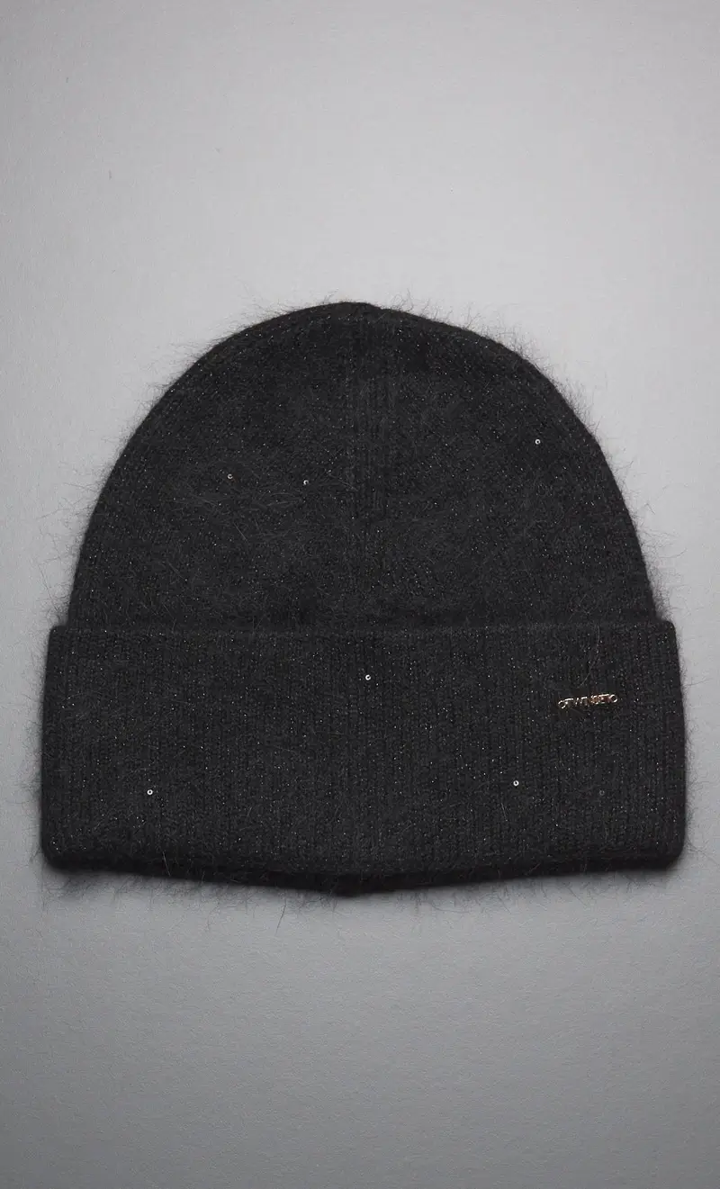 Cappello twinset con paillettes e logo, colore nero